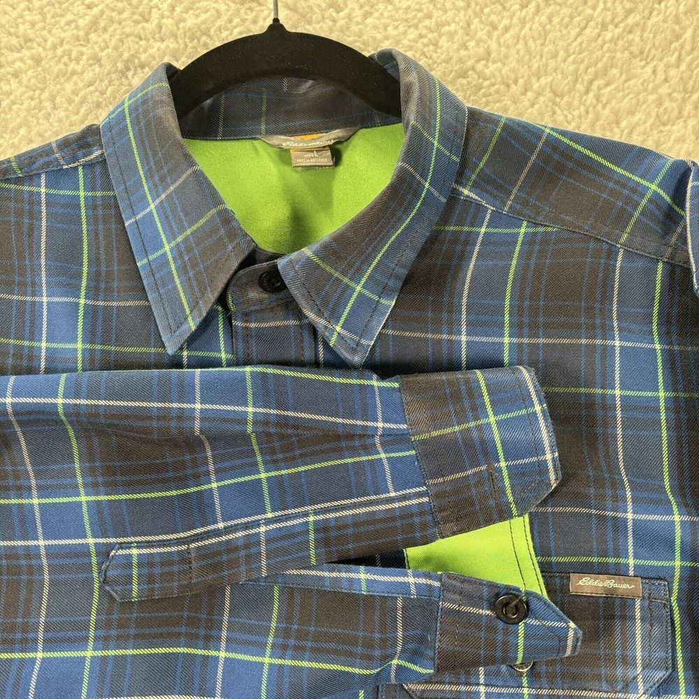 Eddie Bauer  Blue Plaid  Long Sleeve Cotton Flannel Shirt Mens Size L Outdoors